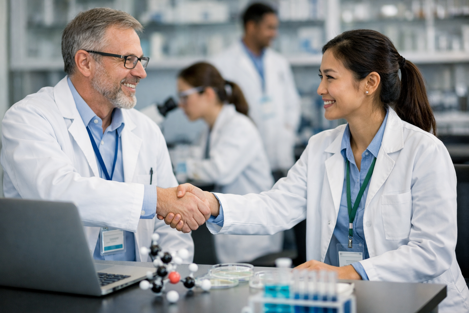 photographic research partners shaking hands